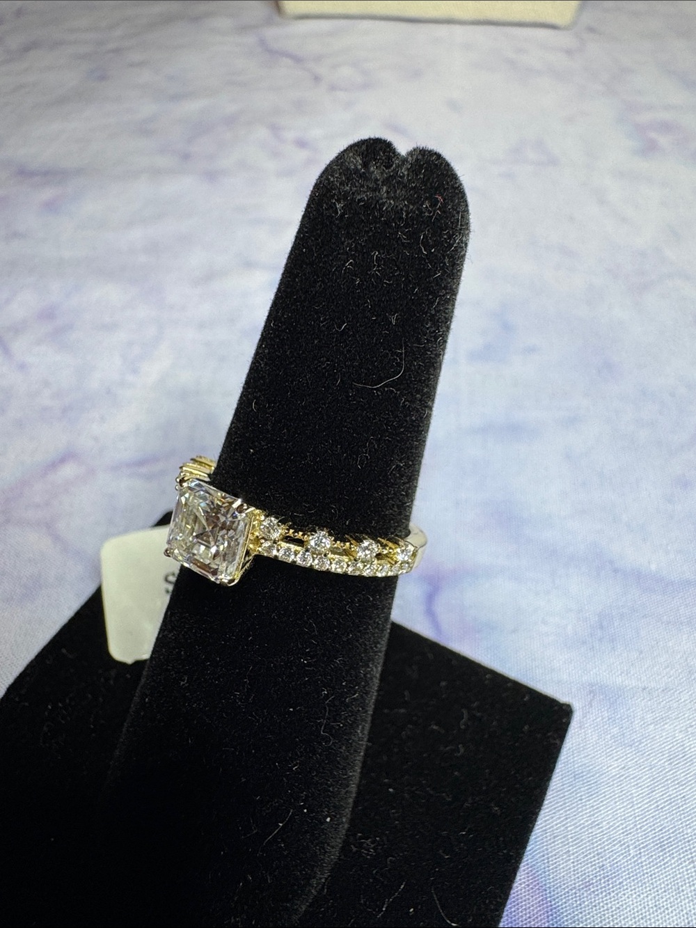 925 Silver Gold-Tone Asscher Cut 1.44 CTW Moissanite Ring with double band - Picture 4 of 5